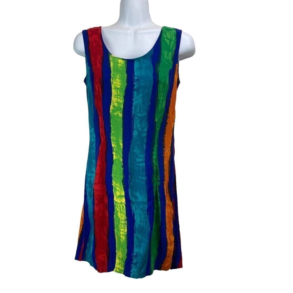 Jams World Mini Dress Size 5 Medley Multicolor Sleeveless Rayon Striped‎ Vintage